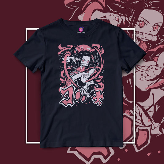 Nezuko Anime Graphics Demon Slayer Unisex Round Neck Half Sleeve Cotton Tshirt