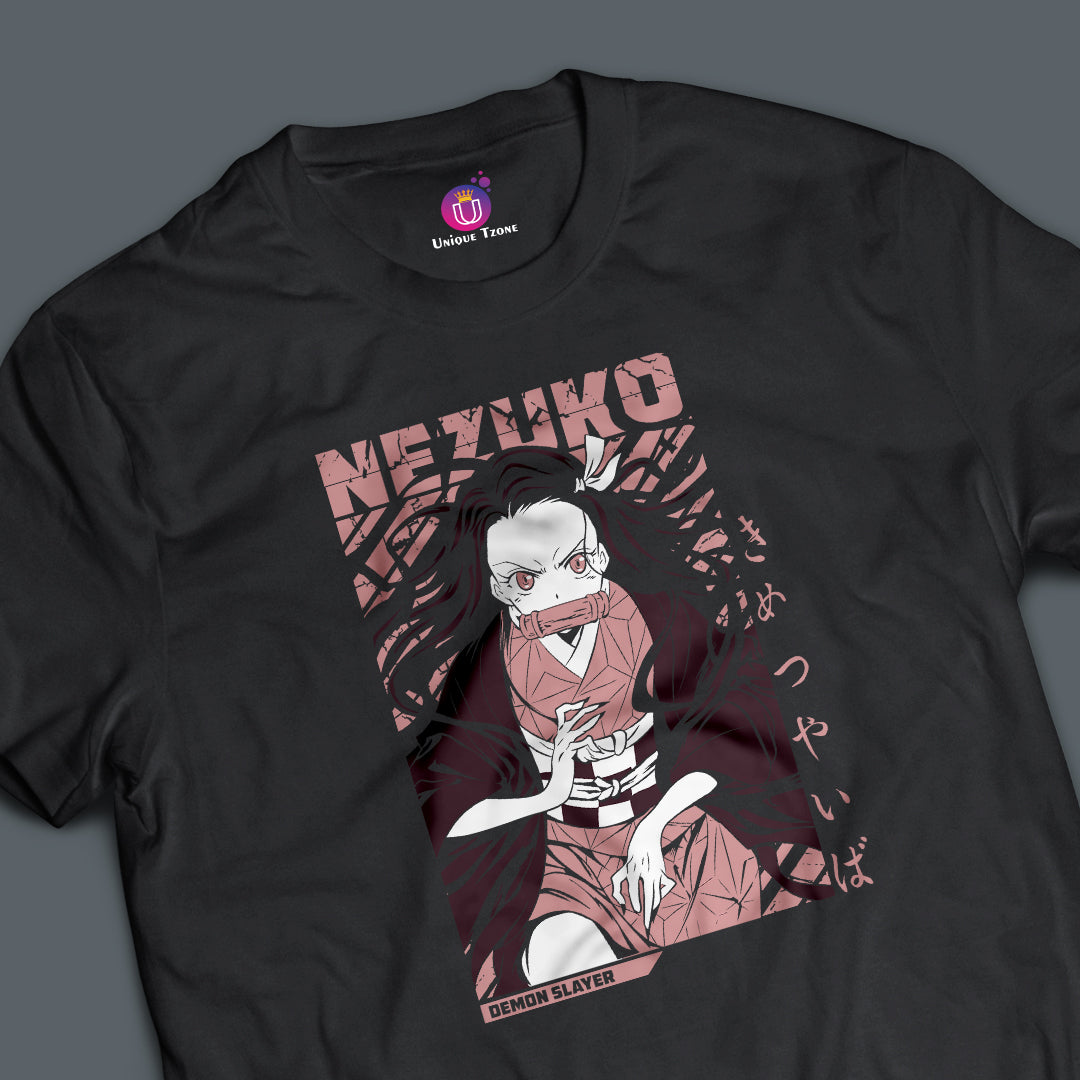 Kimetsu no Yaiba Nezuko Kamado Anime Graphics Half Sleeve Demon Slayer Round Neck Anime Tshirt