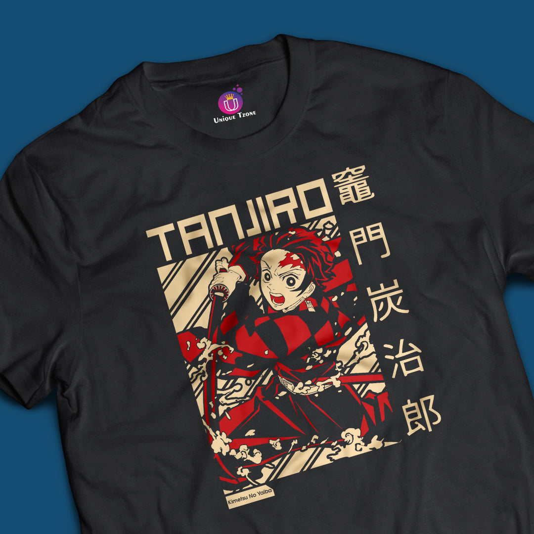 Kamado Tanjiro Anime Graphics Demon Slayer Half Sleeve Round Neck Unisex Cotton Tshirt