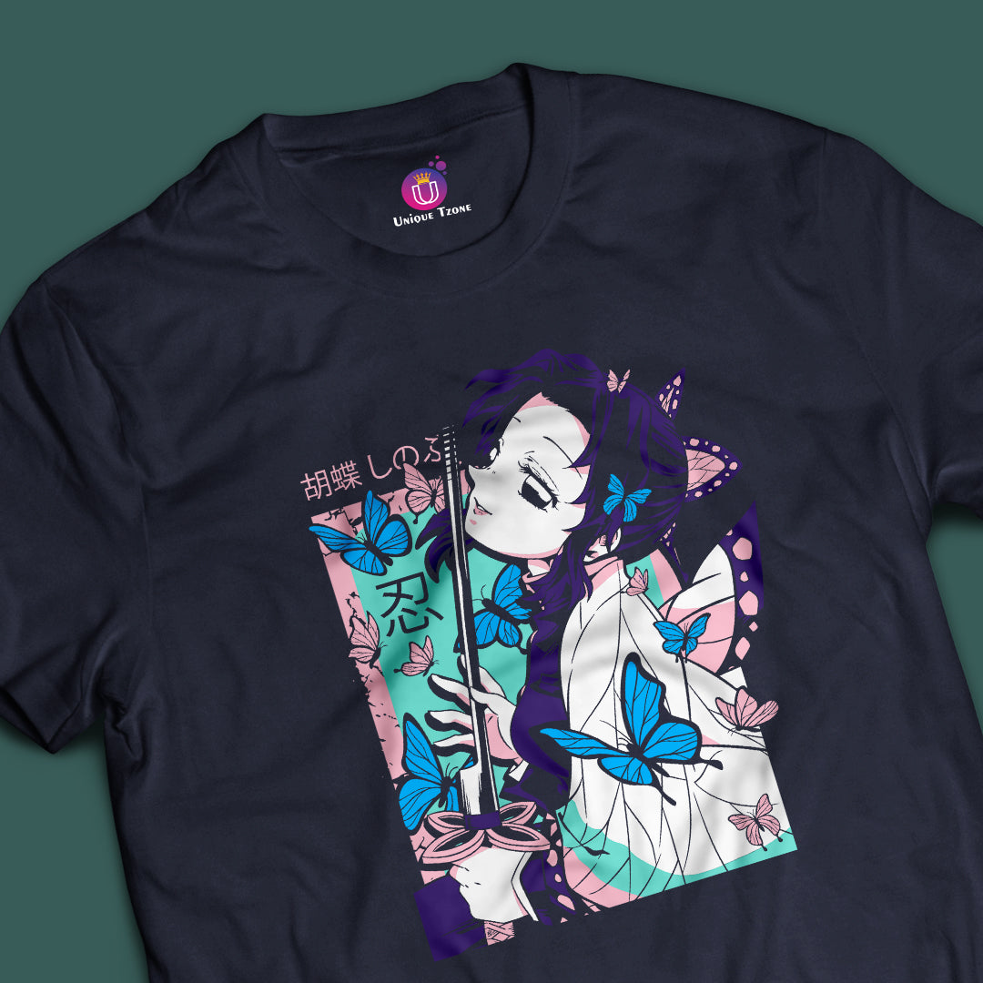 Shinobu Kochu Demon Slayer Half Sleeve Unisex Round Neck Anime Tshirt