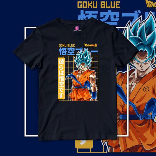 Son Goku Blue Anime Graphics Dragon Ball Z Half Sleeve Round Neck Cotton Tshirt