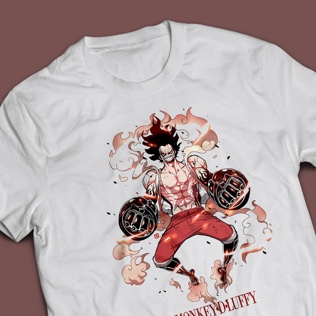 Luffy With Action Unisex Round Neck Half Sleeve Round Neck Cotton Tshirt