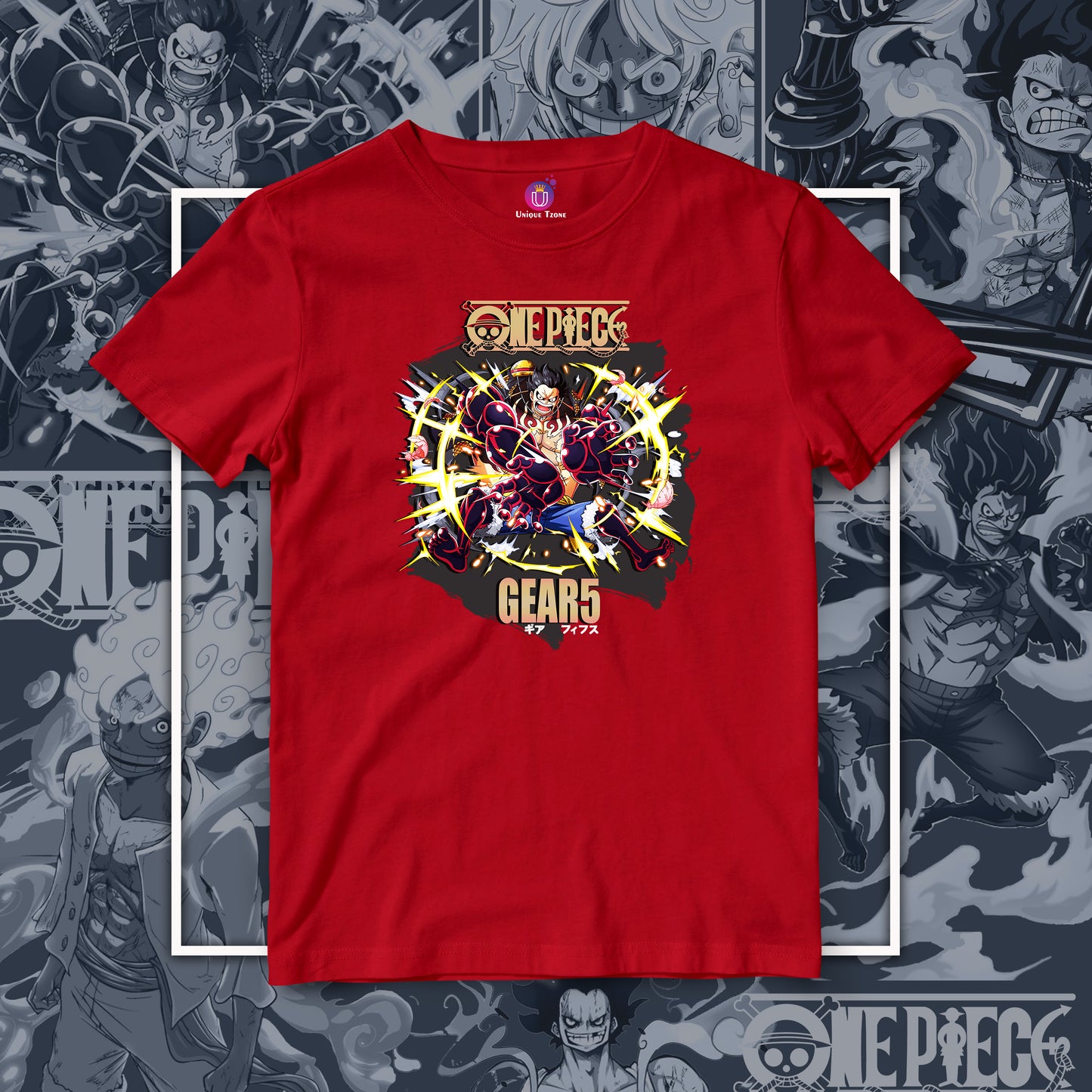 One Piece Action Anime Graphics Half Sleeve Unisex Round Neck Cotton Tshirt