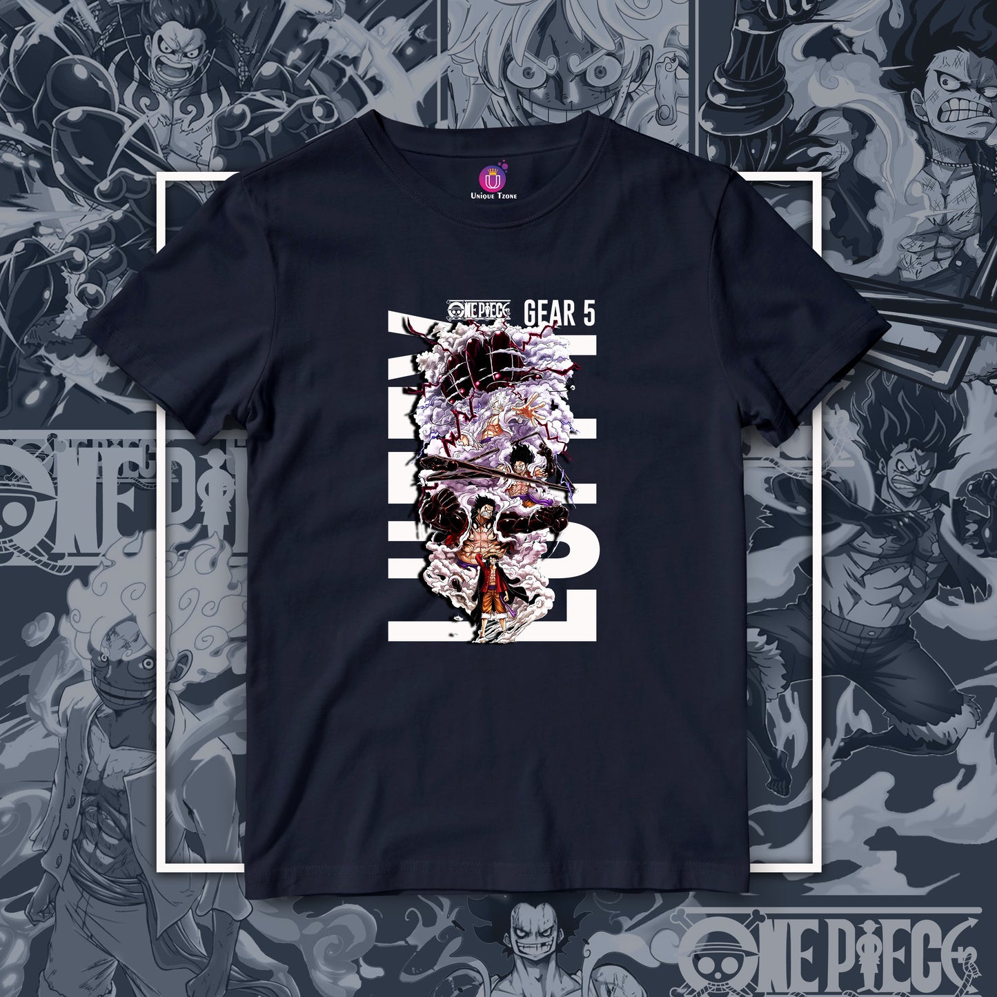 Luffy One Piece Gear 5 Anime Graphics Half Sleeve Round Neck Unisex Cotton Tshirt