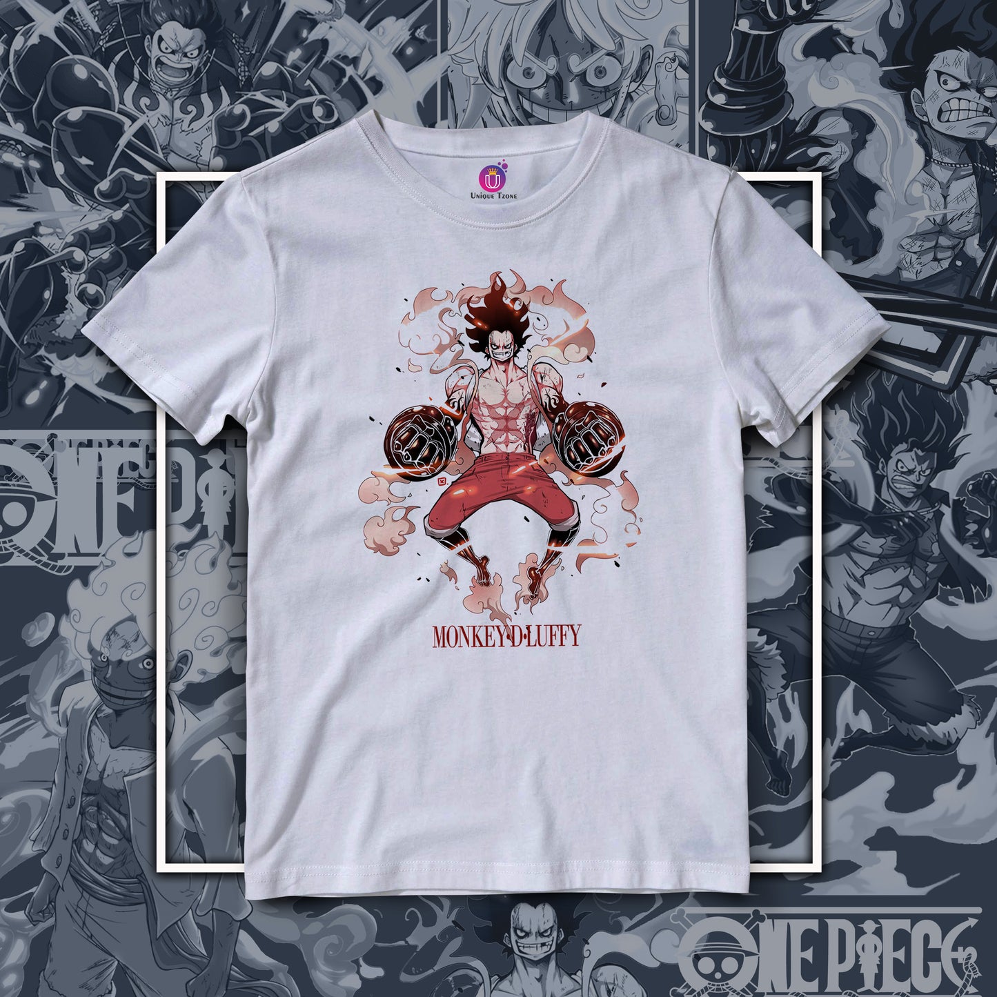 Luffy With Action Unisex Round Neck Half Sleeve Round Neck Cotton Tshirt