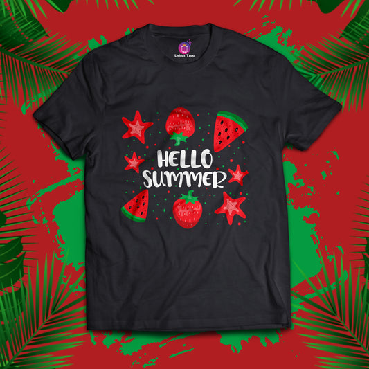 Hello Summer Women's Round Neck Half Sleeve Black Cotton Tshirt