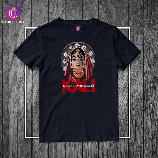 Maa Kali Inside Of Every Women Round Neck Half Sleeve Cotton Tshirt