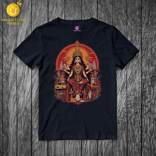 Kolkatar Maa Durga Half Sleeve Round Neck Unisex Pure Cotton Tshirt