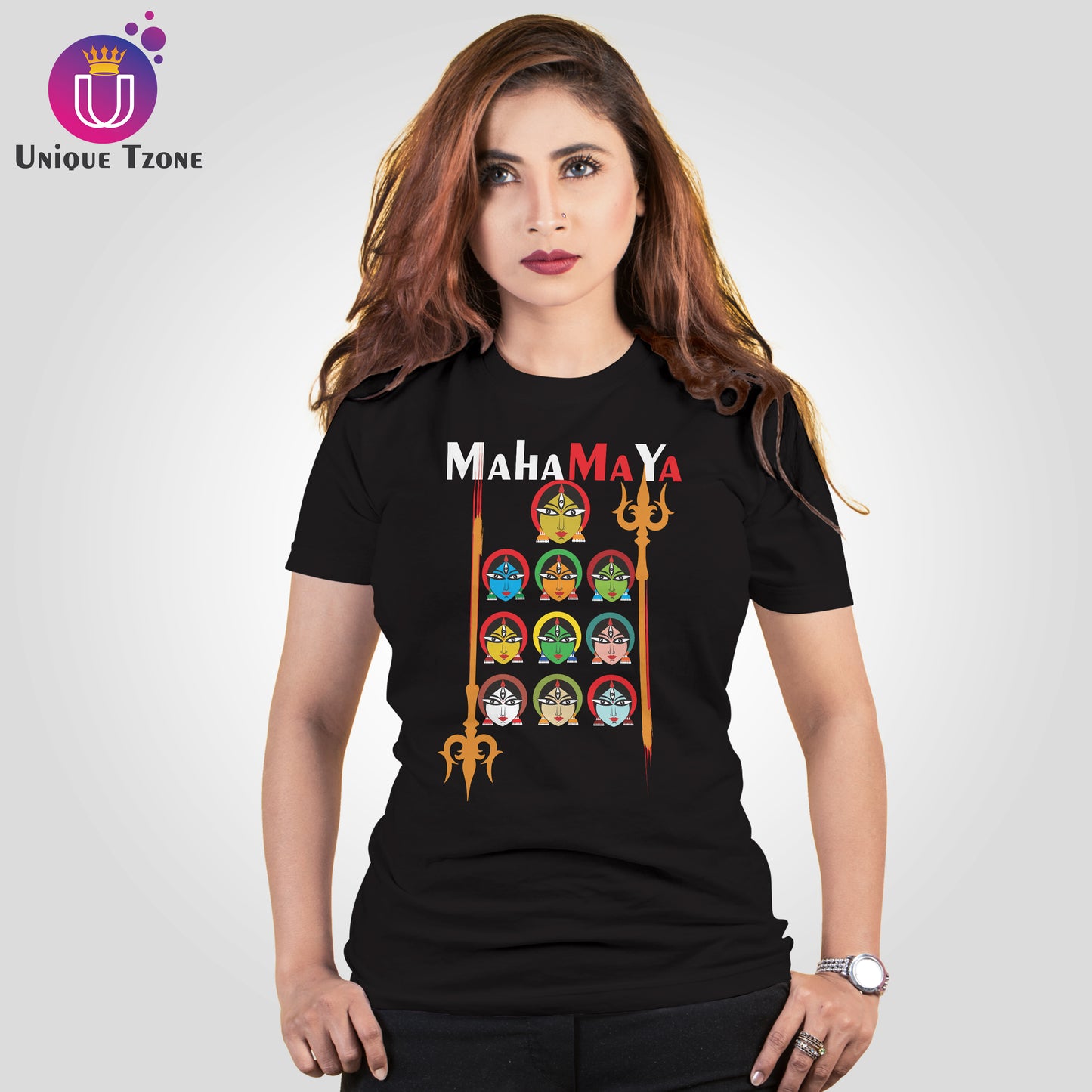 Mahamaya Durga Unisex Round Neck Half Sleeve Pure Cotton Tshirt