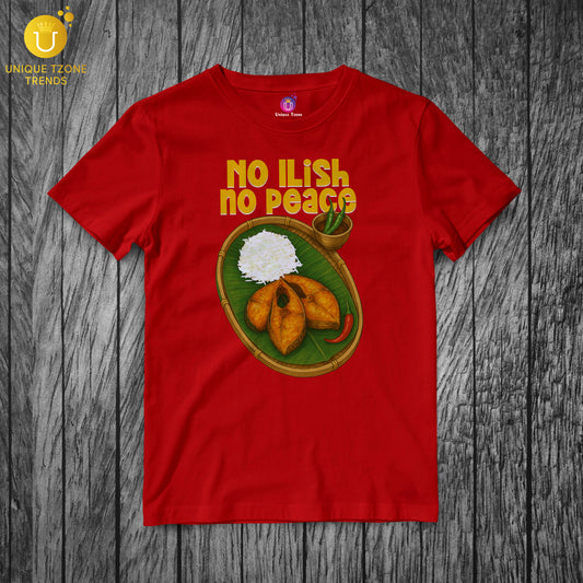 No Ilish No Peace Bengali Graphics Half Sleeve Round Neck Pure Cotton Unisex Tshirt