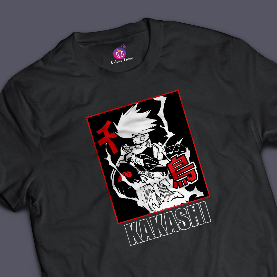 Kakashi Naruto Anime Graphics Half Sleeve Round Neck Unisex Cotton Tshirt