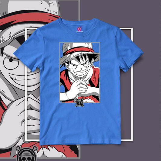 Happy Luffy One Piece Half Sleeve Round Neck Unisex Anime Tshirt