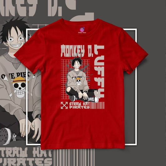 Modern Charm Monkey D Luffy Anime Graphics Half Sleeve Unisex Round Neck Cotton Tshirt