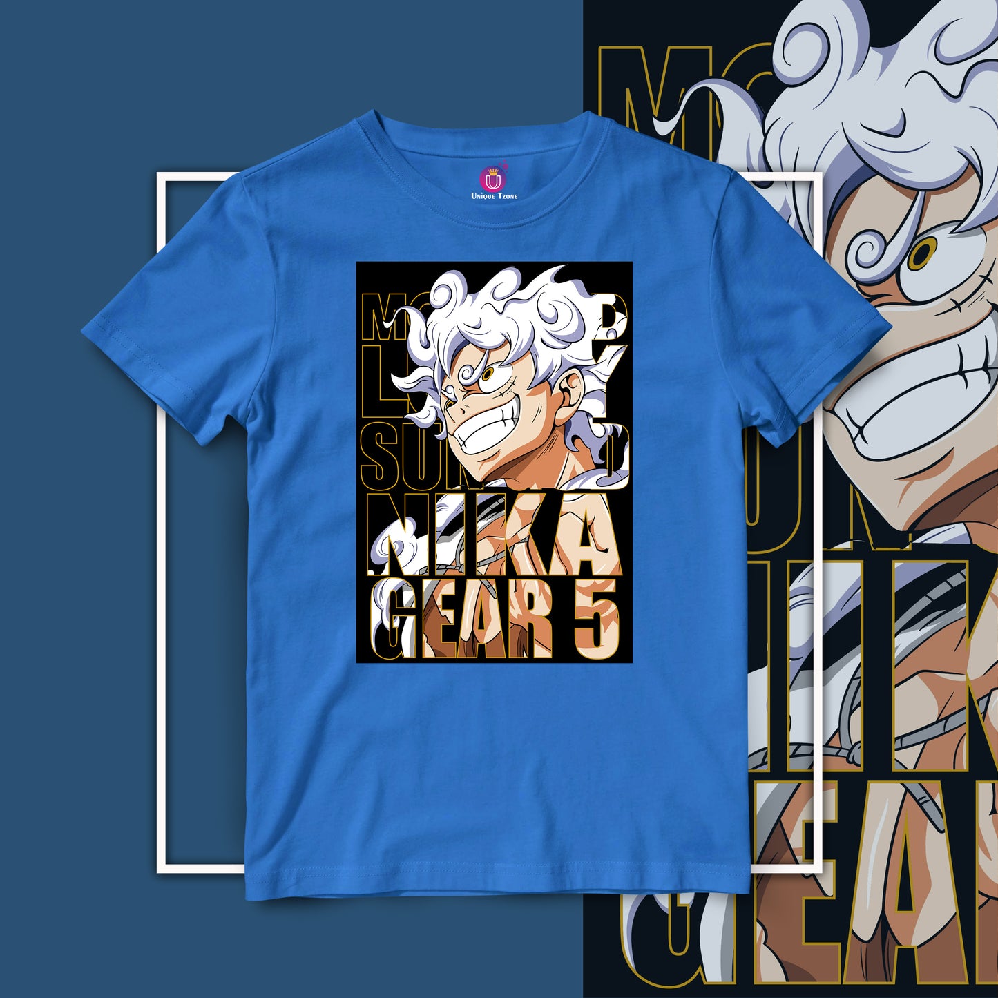 Luffy Gear 5 Anime Graphics Half Sleeve Unisex Cotton Tshirt
