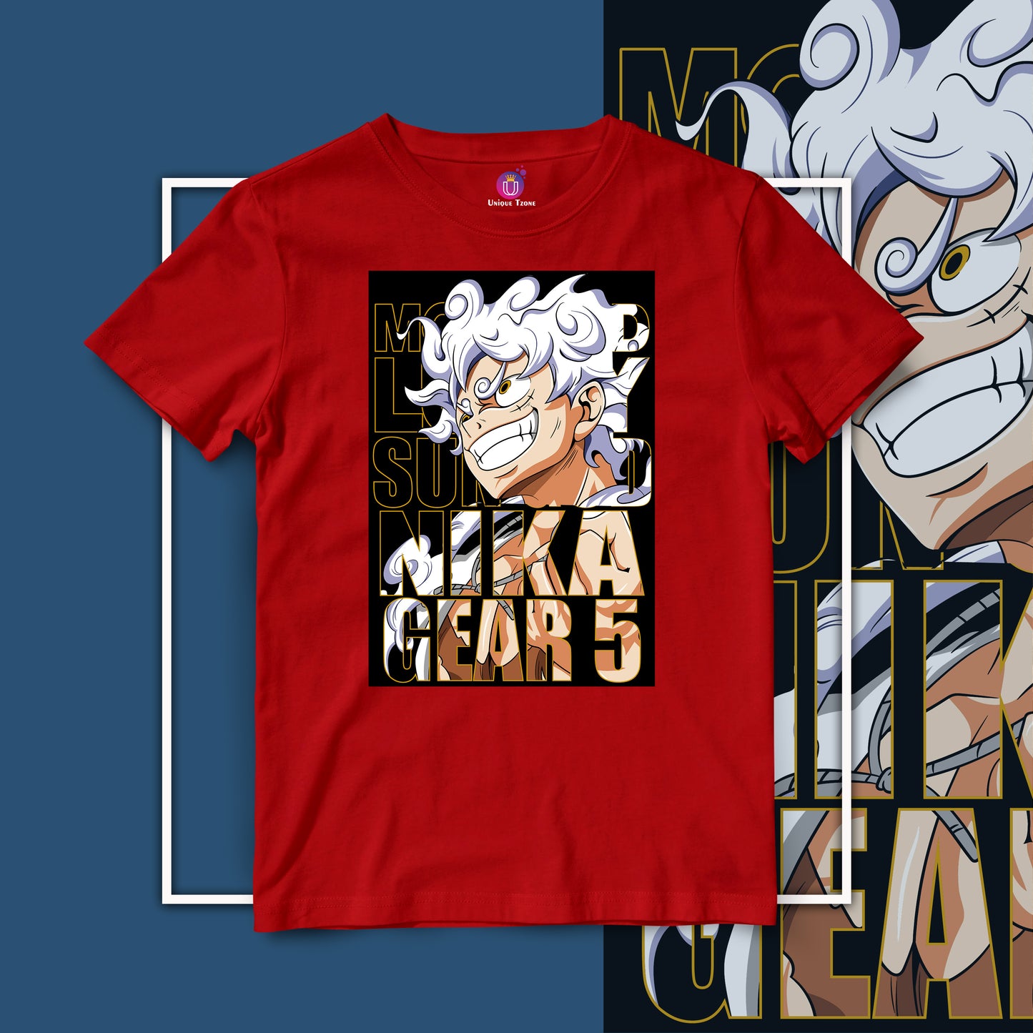Luffy Gear 5 Anime Graphics Half Sleeve Unisex Cotton Tshirt