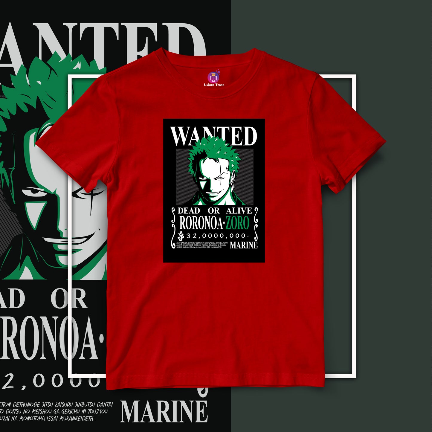 Wanted Zoro One Piece Anime Graphics Half Sleeve Unisex Cotton Tshirt