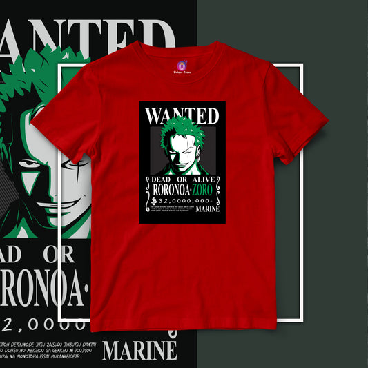 Wanted Zoro One Piece Anime Graphics Half Sleeve Unisex Cotton Tshirt