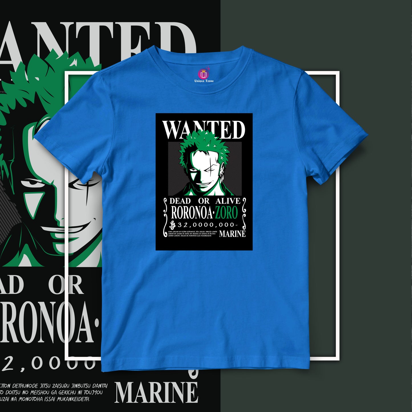 Wanted Zoro One Piece Anime Graphics Half Sleeve Unisex Cotton Tshirt