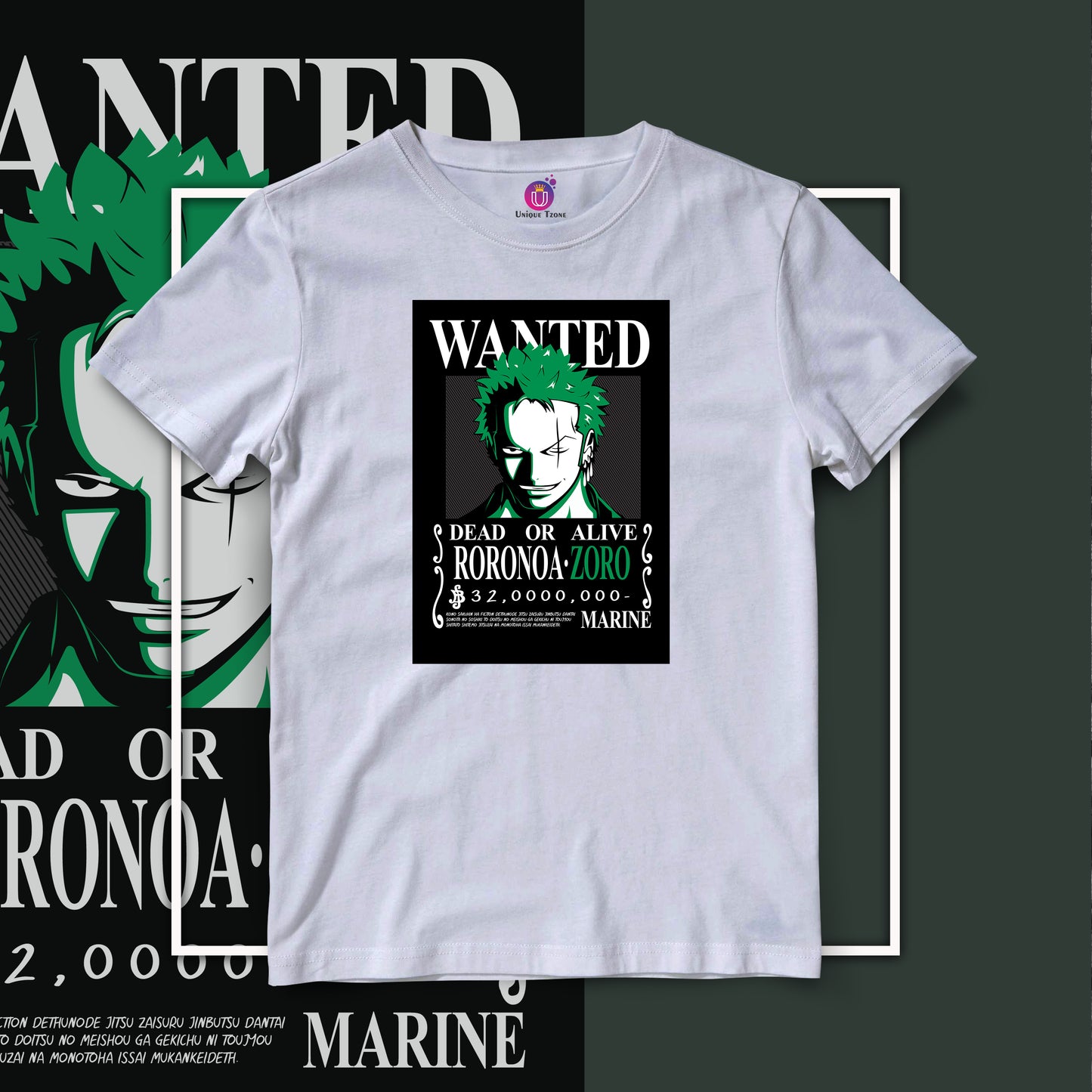 Wanted Zoro One Piece Anime Graphics Half Sleeve Unisex Cotton Tshirt