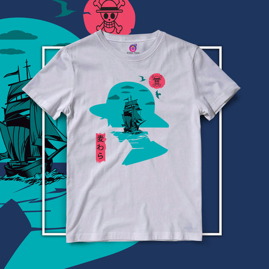 One Piece Landscape Anime Half Sleeve Round Neck Cotton Tshirt