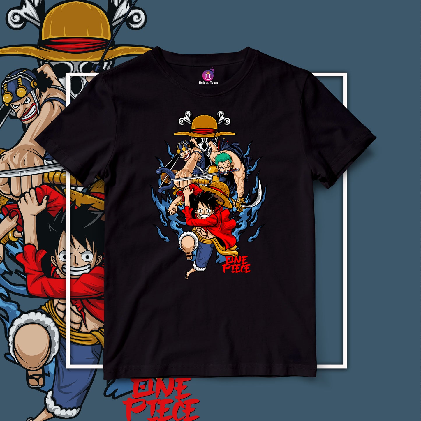 Luffy With Zoro And Ussop One Piece Half Sleeve Round Neck Unisex Anime Tshirt