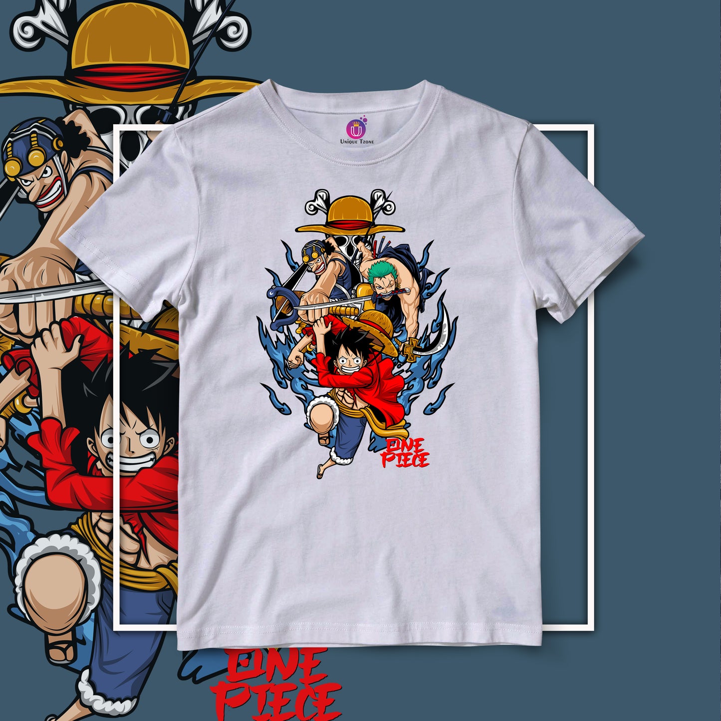 Luffy With Zoro And Ussop One Piece Half Sleeve Round Neck Unisex Anime Tshirt