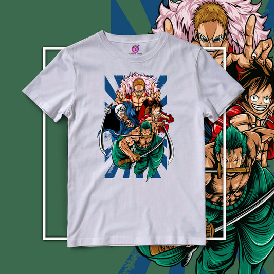 One Piece Action Anime Graphics Half Sleeve Round Neck Unisex Cotton Tshirt