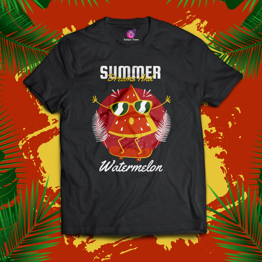 Summer Dream & Watermelon Women Round Nek Half Sleeve Cotton Tshirt