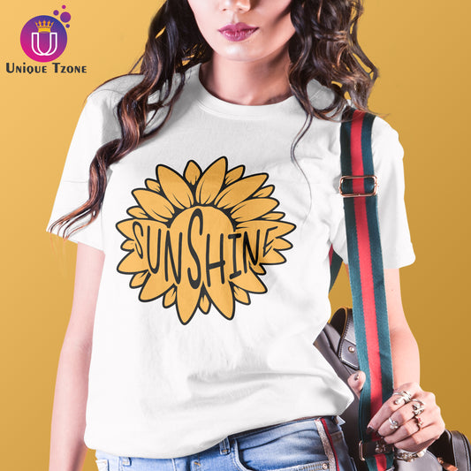 Sunshine Women Round Neck Half Sleeve Pure Cotton Tshirt