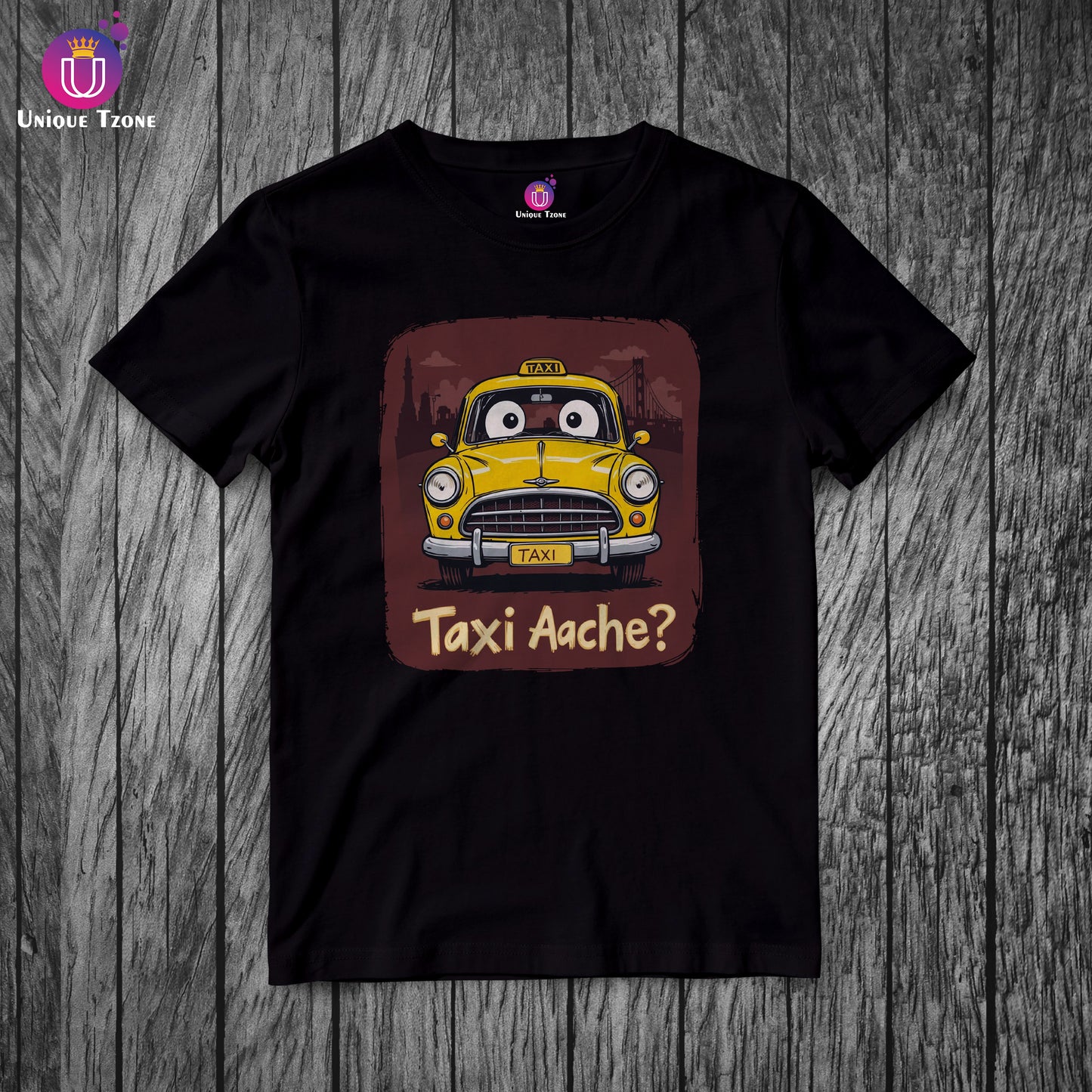Taxi Ache Kolkata Taxi Bengali Round Neck Unisex Pure Cotton Tshirt