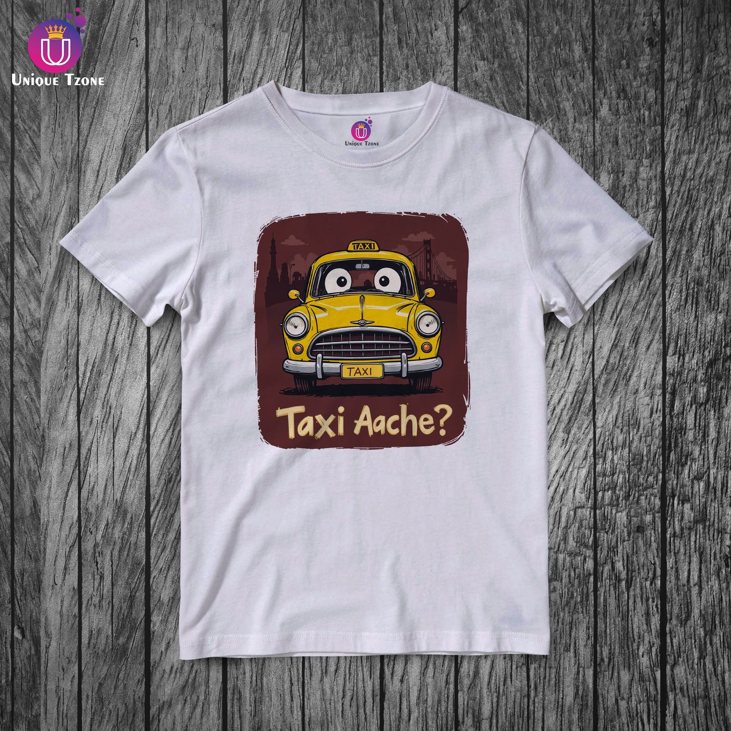 Taxi Ache Kolkata Taxi Bengali Round Neck Unisex Pure Cotton Tshirt