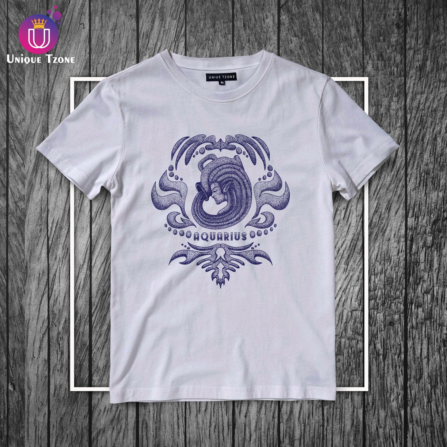 Aquarius Urban Graphics Zodiac Sign White Cotton Half Sleeve T-shirt