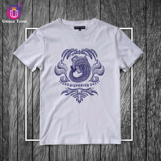 Aquarius Urban Graphics Zodiac Sign White Cotton Half Sleeve T-shirt