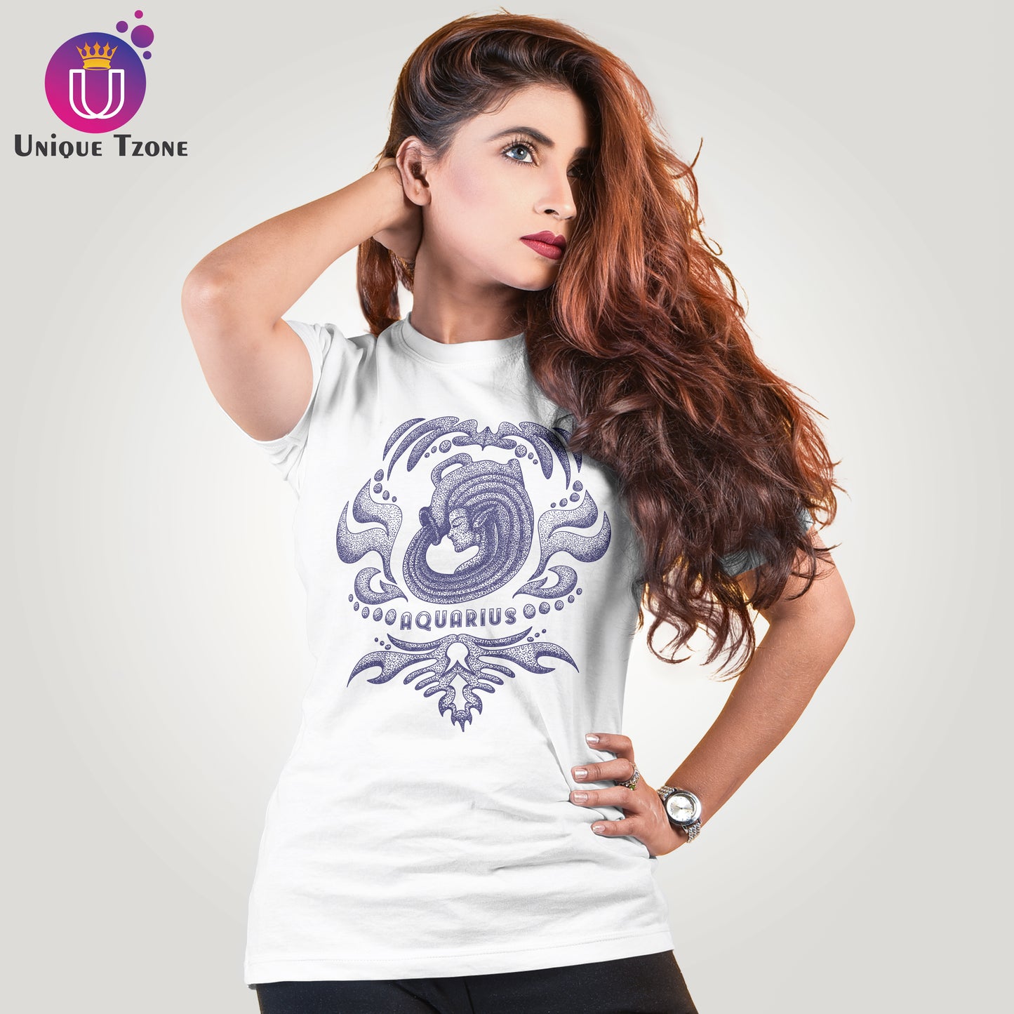 Aquarius Urban Graphics Zodiac Sign White Cotton Half Sleeve T-shirt