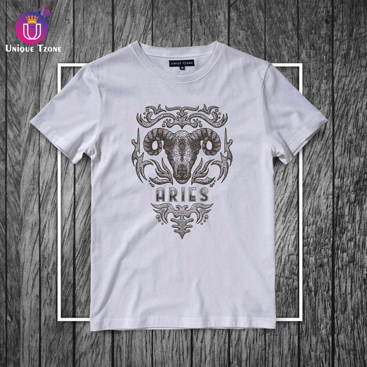 Aries Urban Graphics Zodiac Sign White Cotton Half Sleeve T-shirt