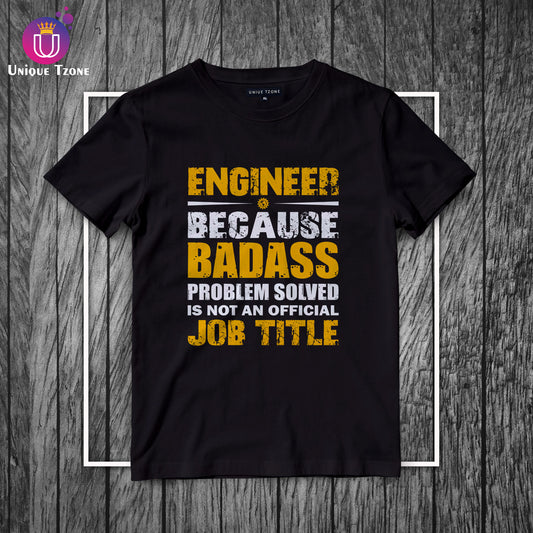 Badass Engineer Half Sleeve Round Neck Cotton Black T-shirt