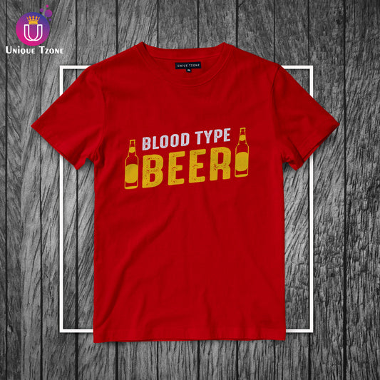Blood Type Beer Round Neck Half Sleeve Cotton T-shirt