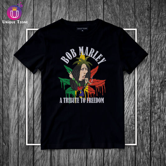 Bob Marley A Tribute To Freedom Round Neck Cotton T-shirt