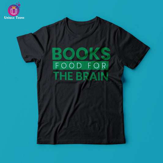 Books Food For The Brain Round Neck Half Sleeve Cotton T-shirt