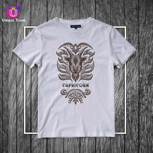 Capricorn Urban Graphics Zodiac Sign White Cotton Half Sleeve T-shirt