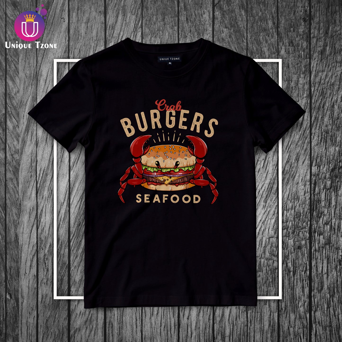 Sea Food Crab Burger Round Neck Half Sleeve Cotton T-shirt