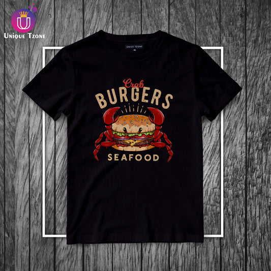 Sea Food Crab Burger Round Neck Half Sleeve Cotton T-shirt
