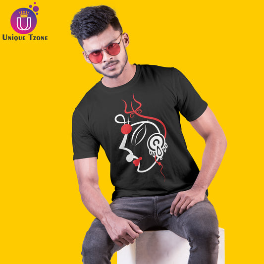 Debi Ma Side Face Art Bengali Graphics Round Neck Half Sleeve Cotton Tshirt