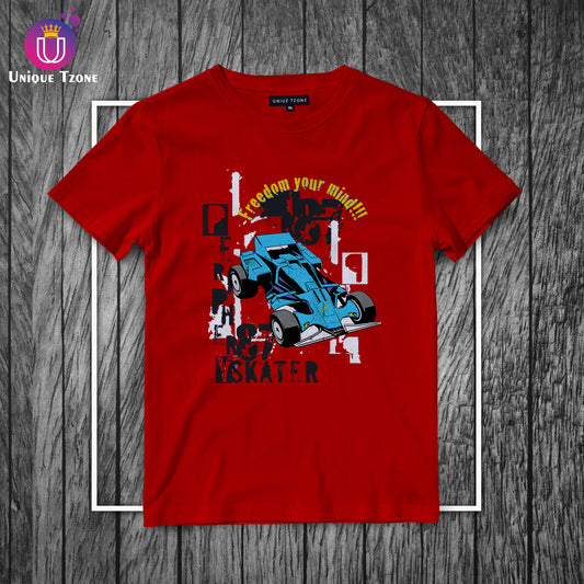 Freedom Your Mind Red Round Neck Half Sleeve Cotton T-shirt
