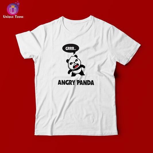 Angry Panda White Cotton Half Sleeve Cotton T-shirt