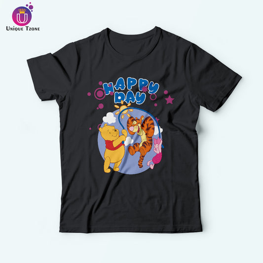 Happy Day Women Black Round Neck Half Sleeve Cotton T-shirt