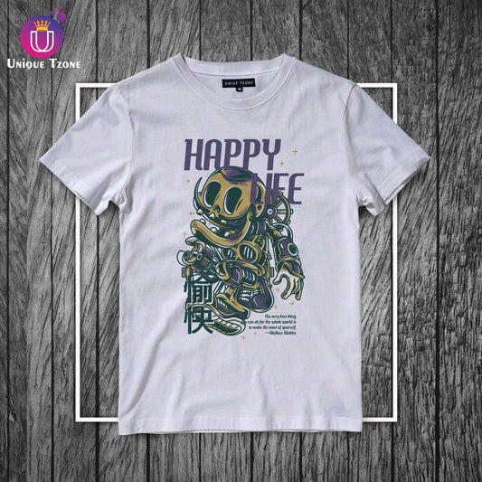 Happy Life Urban Graphics Round Neck Half Sleeve Cotton T-shirt