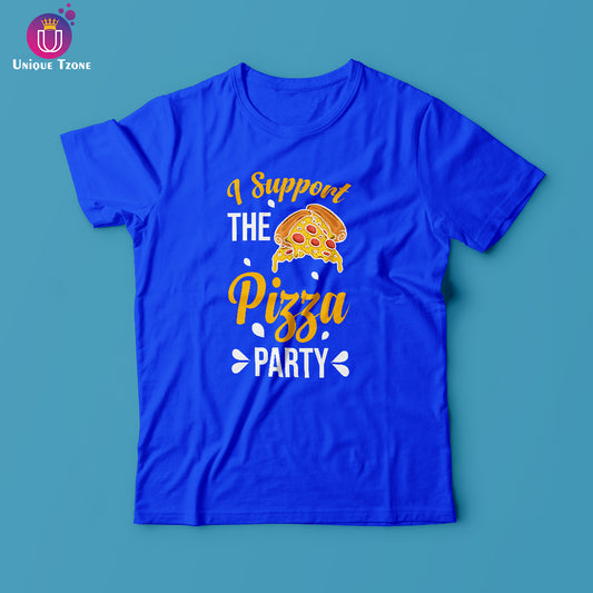 I Support The Pizza Party Round Neck Half Sleeve Cotton T-shirt