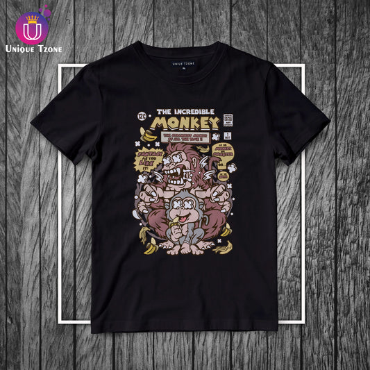 Incredible Monkey Black Round Neck Half Sleeve Cotton T-shirt