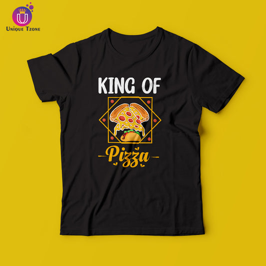 King Of Pizza Foodie Round Neck Half Sleeve Cotton T-shirt
